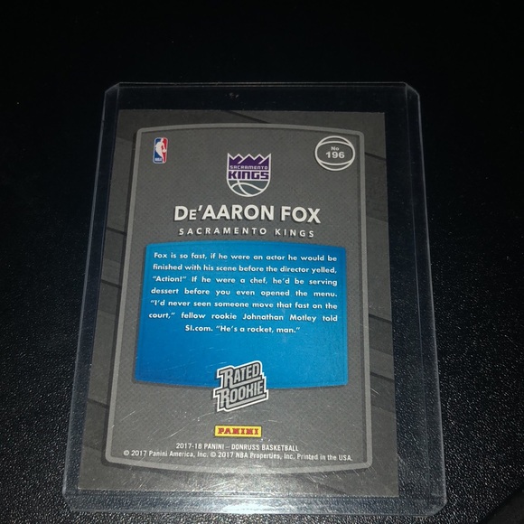 De’arron Fox Rookie Basketball Card - Picture 2 of 4